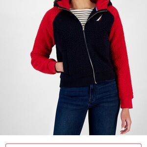 Nautica Jeans
Women's Colorblocked Zip-Up Sherpa Jacket red and navy New